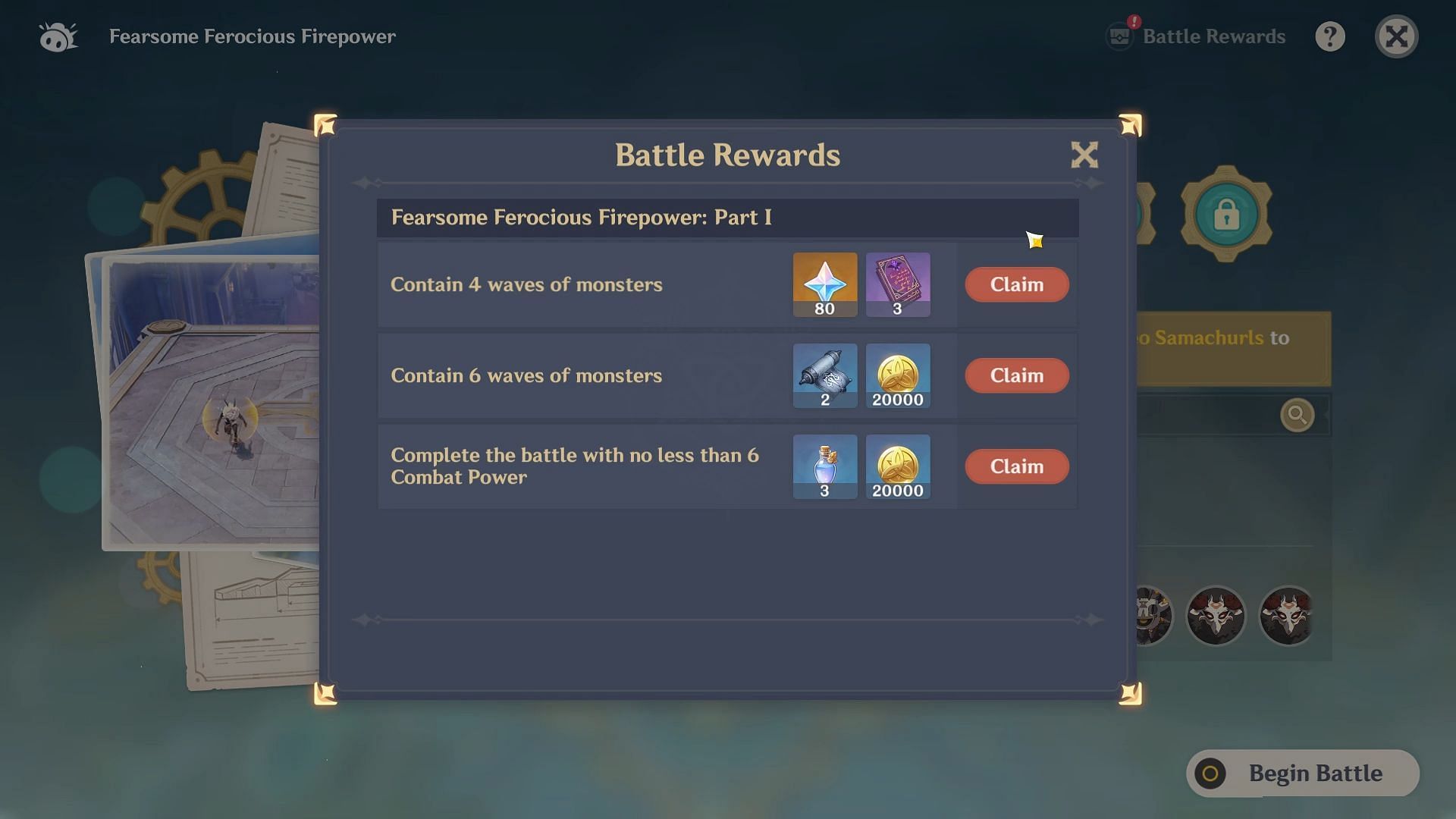 Fearsome Ferocious Firepower Day 1 rewards (Image via HoYoverse)